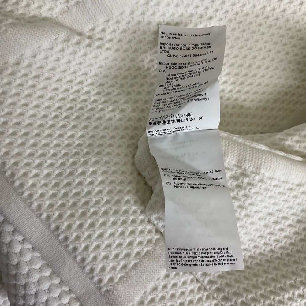 Hugo Boss Off White 3/4 Sleeve Waffle Textured Knit Knee Length Dress M - Picture 11 of 14